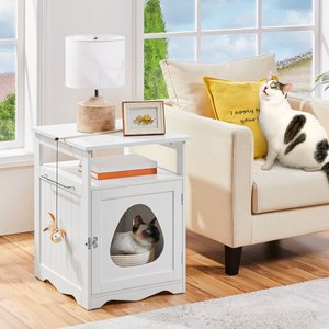 Yaheetch Box Furniture w/Open Shelf Cat Litter Box, White, Medium