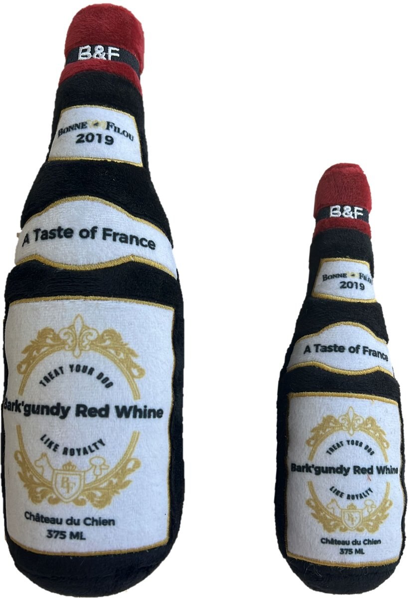 BONNE ET FILOU Bark'gundy Red Whine Squeaky Plush Dog Toy, Large