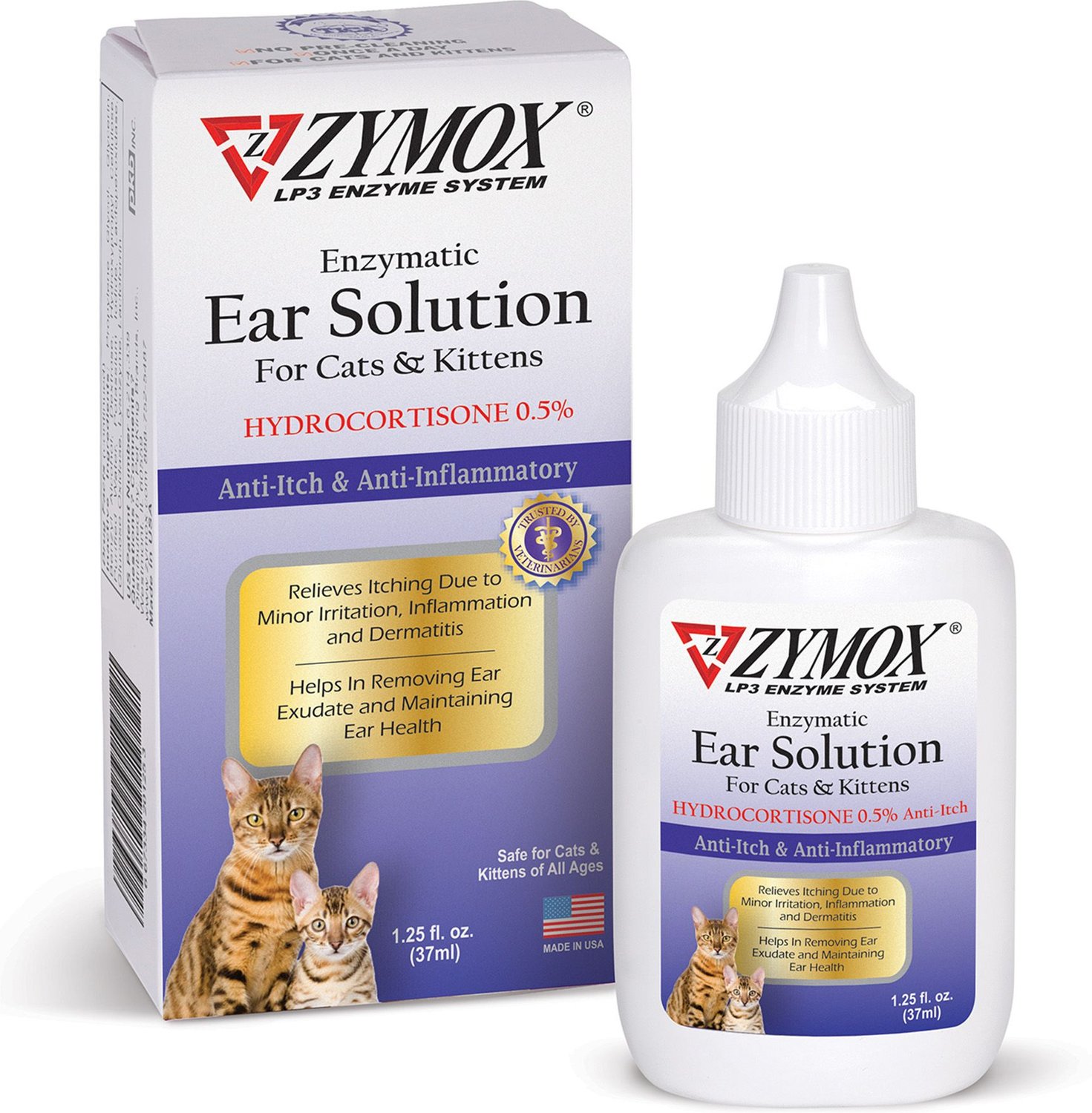 ZYMOX Enzymatic Kitten & Cat Ear Solution with 0.5 Hydrocortisone, 1.
