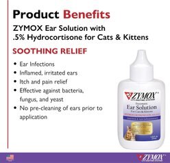 Zymox Enzymatic Kitten & Cat Ear Solution with 0.5% Hydrocortisone, 1.25-oz bottle slide 2 of 6