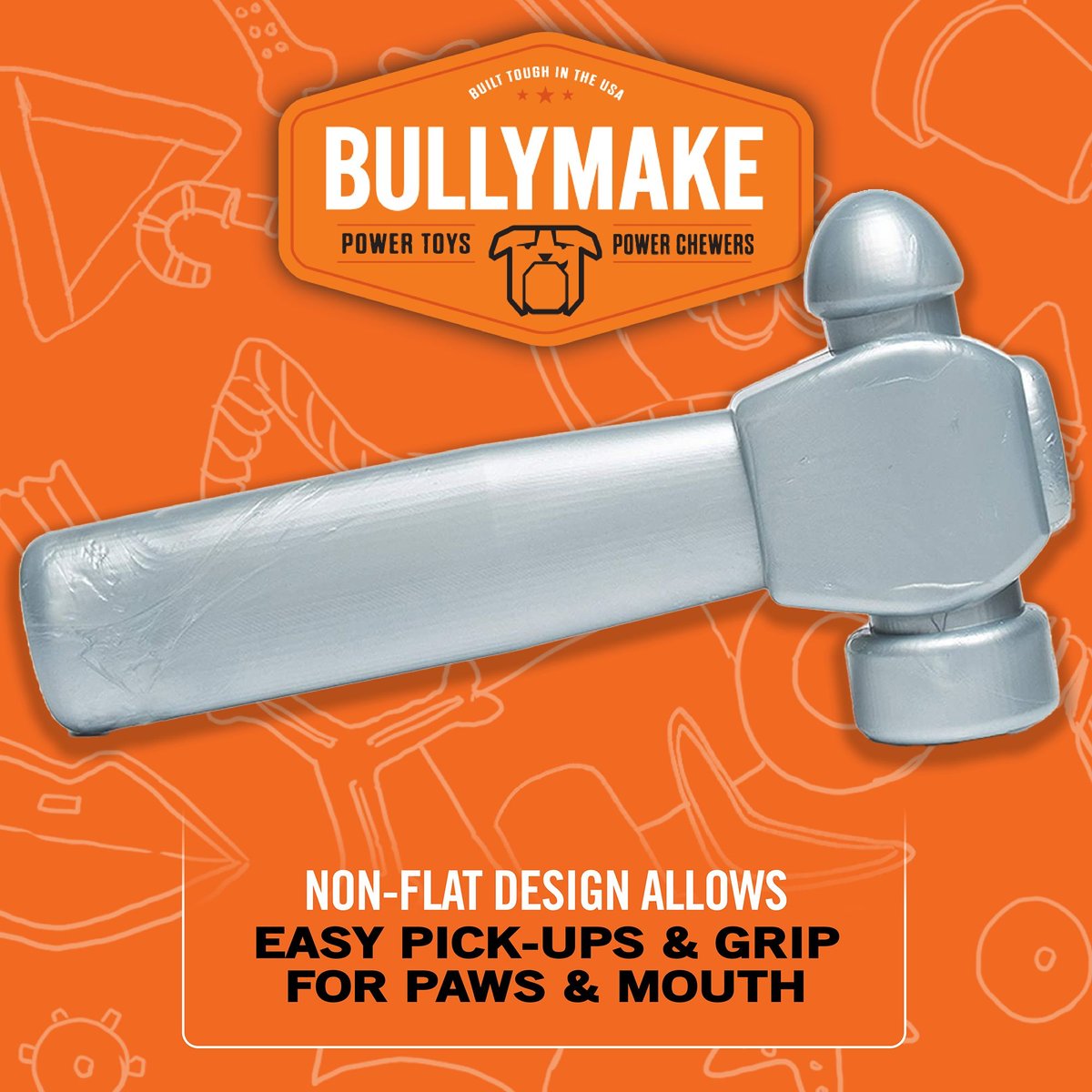 BULLYMAKE Nylon Hammer Hard Chew Dog Toy, Silver