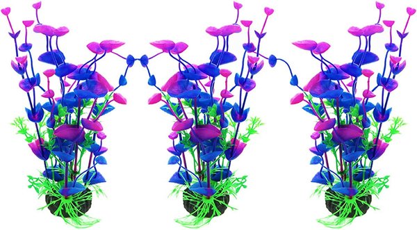 SUNGROW Tall Aquarium Plastic Plants Betta Fish Hide Tank Decorations,  9-in, 3 count 