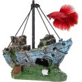 SunGrow Betta Shipwreck Resin Boat Aquarium Ornament & Fish Tank Decor