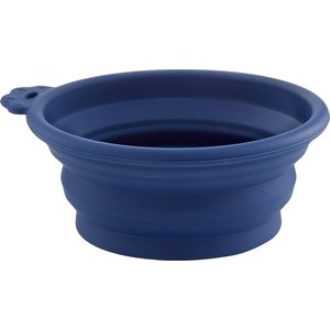 Petmate Silicone Round Collapsible Travel Dog & Cat Bowl, Navy Blue, 1.5-cup