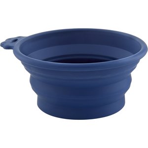 Petmate Silicone Round Collapsible Travel Dog & Cat Bowl, Navy Blue, 3-cup