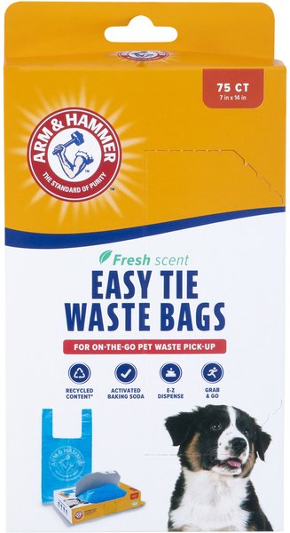 Arm & Hammer Disposable Handle Easy Tie Waste Bags, Blue, 75 count slide 1 of 3