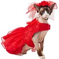 Frisco Red Ruffle Dog & Cat Dress + Headpiece, Small