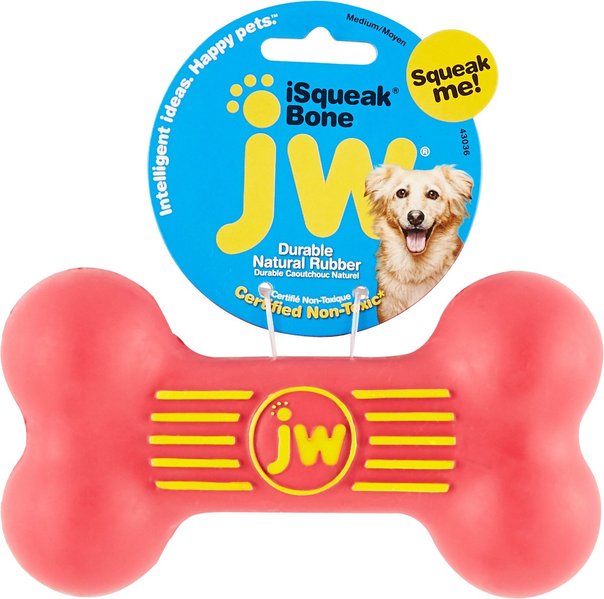 JW PET iSqueak Bone Dog Toy, Color Varies, Medium