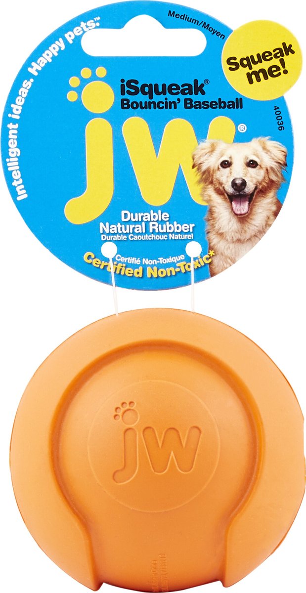 JW PET iSqueak Bouncin' Baseball Dog Toy, Color Varies, Medium
