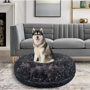 Bessie + Barnie Wave Bagel Pillow Dog Bed with Removable Cover, Frosted Grey, Large
