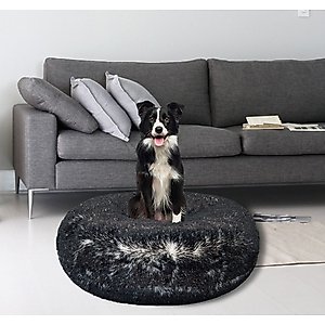 Bessie + Barnie Signature Luxury Plush Faux Fur Round Cat & Dog Bed, Frosted White, X-Large