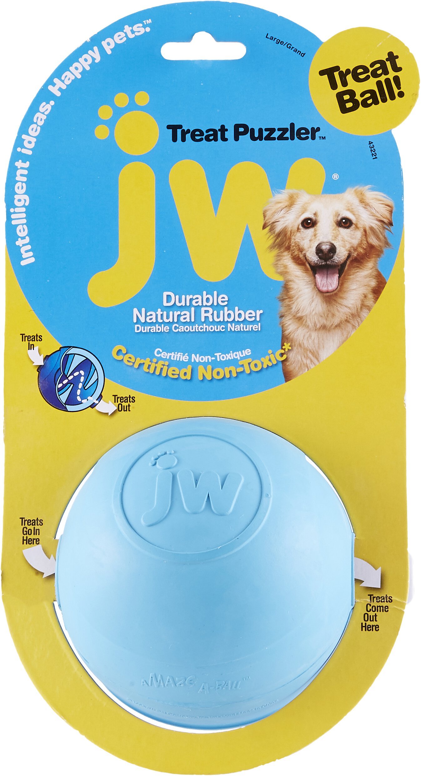 Petmate JW Pet Treat Puzzler Dog Toy Ball, Large, Assorted Colors 