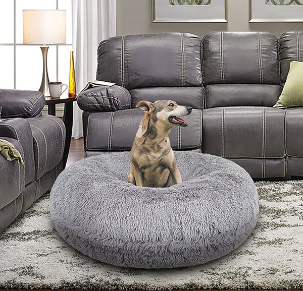 Bessie + Barnie Signature Luxury Plush Faux Fur Round Cat & Dog Bed, Frosted Snow, X-Large slide 1 of 6