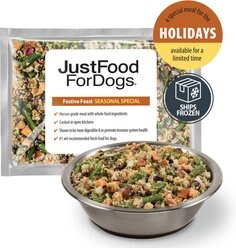 JustFoodForDogs Festive Feast Seasonal Special Grain-Free Frozen Fresh Dog Food, 18-oz pouch, case of 4