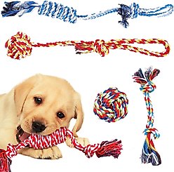 SunGrow Tug of War Cat & Dog Rope Pull Toy for Boredom & Stimulating, Dental Chew Teething Knot, 5 count 