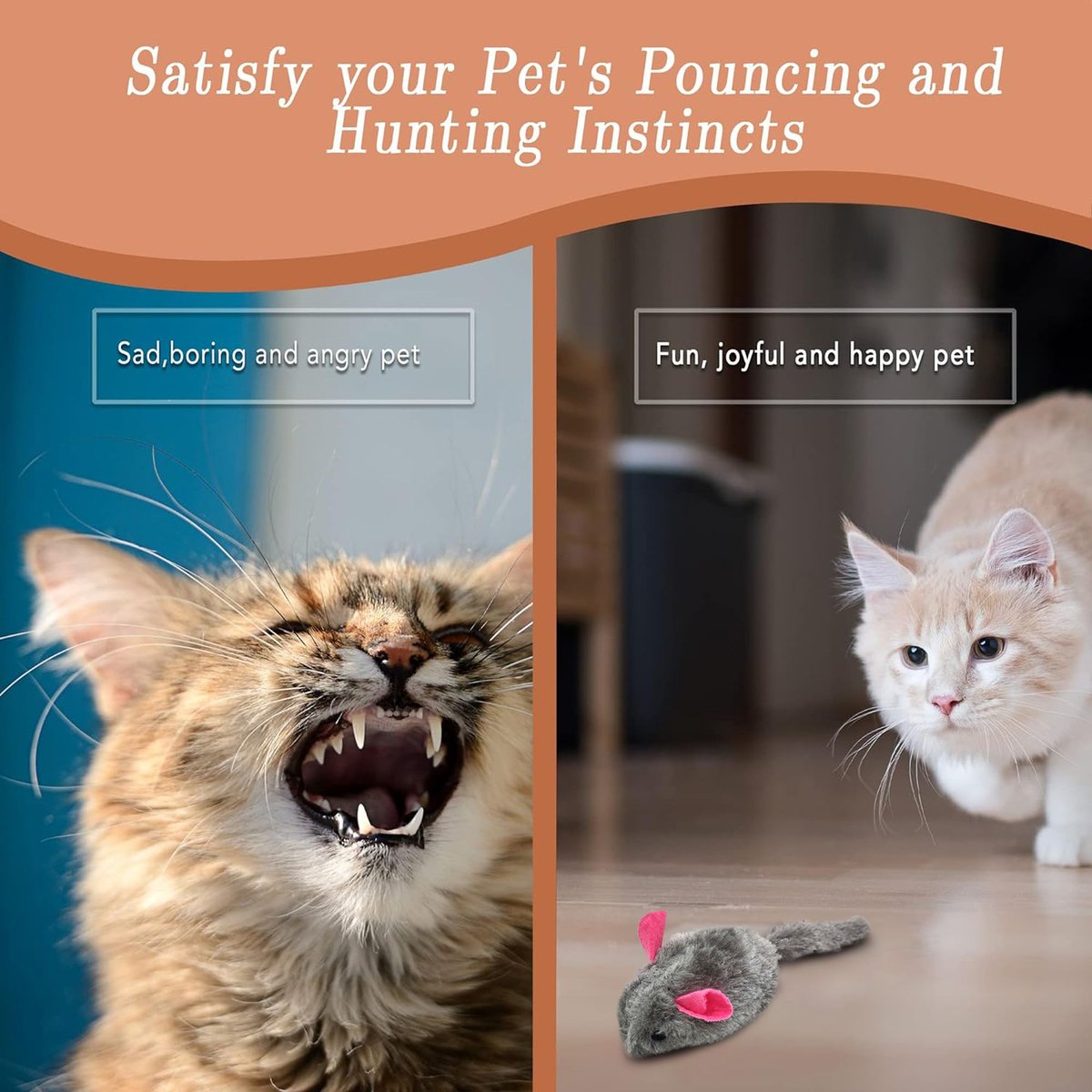 SUNGROW Interactive Ferret & Cat Squeaky Mouse Plush & Kicker Toy for