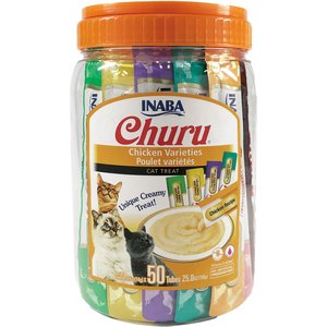 Inaba Churu Chicken Puree Variety Pack Grain-Free Lickable Cat Treat, 0.5-oz tube, pack of 100