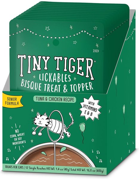 Tiny Tiger Lickables, Senior Formula, Tuna & Chicken Recipe, Bisque Cat Treat & Topper, 1.4-oz, case of 24 slide 1 of 8