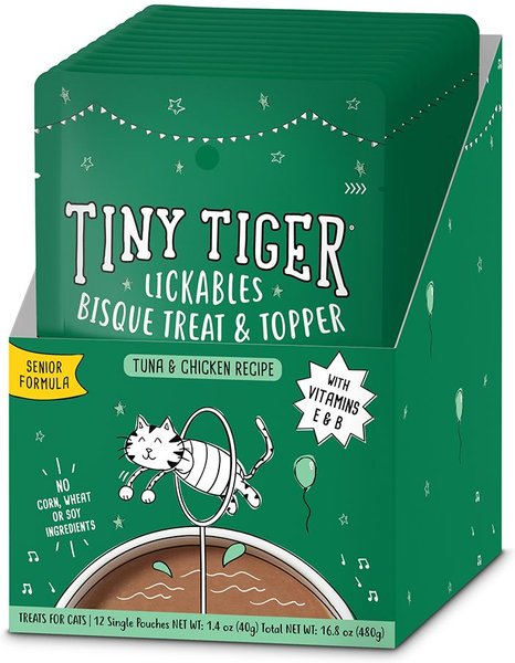 Tiny Tiger Lickables Bisque Senior Formula Tuna Chicken Recipe Cat Treat Topper