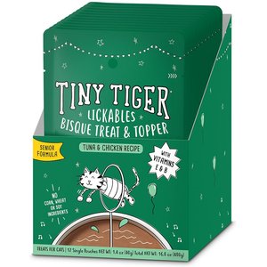 Tiny Tiger Lickables, Senior Formula, Tuna & Chicken Recipe, Bisque Cat Treat & Topper, 1.4-oz, case of 24