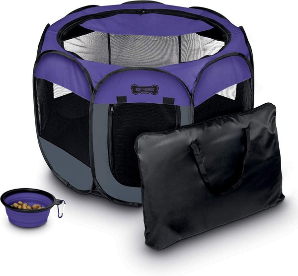 Ruff 'N Ruffus Portable Foldable Cat & Dog Playpen, Carrying Case, & Travel Bowl, Purple, Large slide 1 of 7