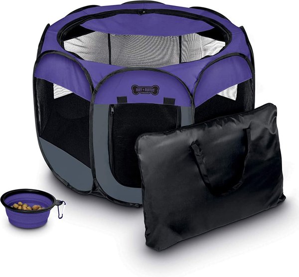 Ruff 'N Ruffus Portable Foldable Cat & Dog Playpen, Carrying Case, & Travel Bowl, Purple, Medium slide 1 of 7