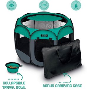 Ruff 'N Ruffus Portable Foldable Cat & Dog Playpen, Carrying Case, & Travel Bowl, Aqua, X-Large