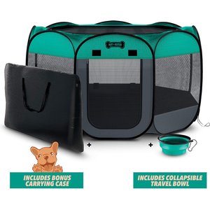 Ruff 'N Ruffus Portable Foldable Cat & Dog Playpen, Carrying Case, & Travel Bowl, Aqua, X-Large