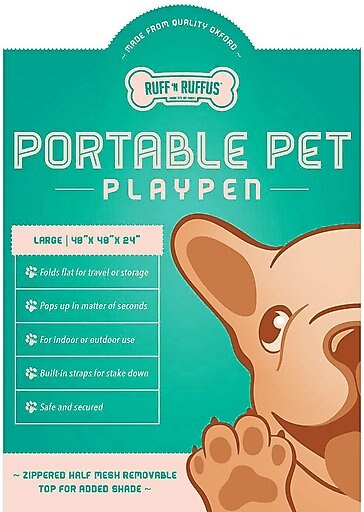 Ruff 'N Ruffus Portable Foldable Cat & Dog Playpen, Carrying Case, & Travel Bowl, Aqua, X-Large