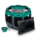 Ruff 'N Ruffus Portable Foldable Cat & Dog Playpen, Carrying Case, & Travel Bowl, Aqua, Large