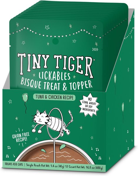 Tiny Tiger Lickables, Tuna & Chicken Recipe, Bisque Cat Treat & Topper, 1.4-oz pouch, case of 24 slide 1 of 8