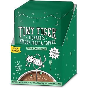 Tiny Tiger Lickables, Senior Formula, Tuna & Chicken Recipe, Bisque Cat Treat & Topper, 1.4-oz, case of 72