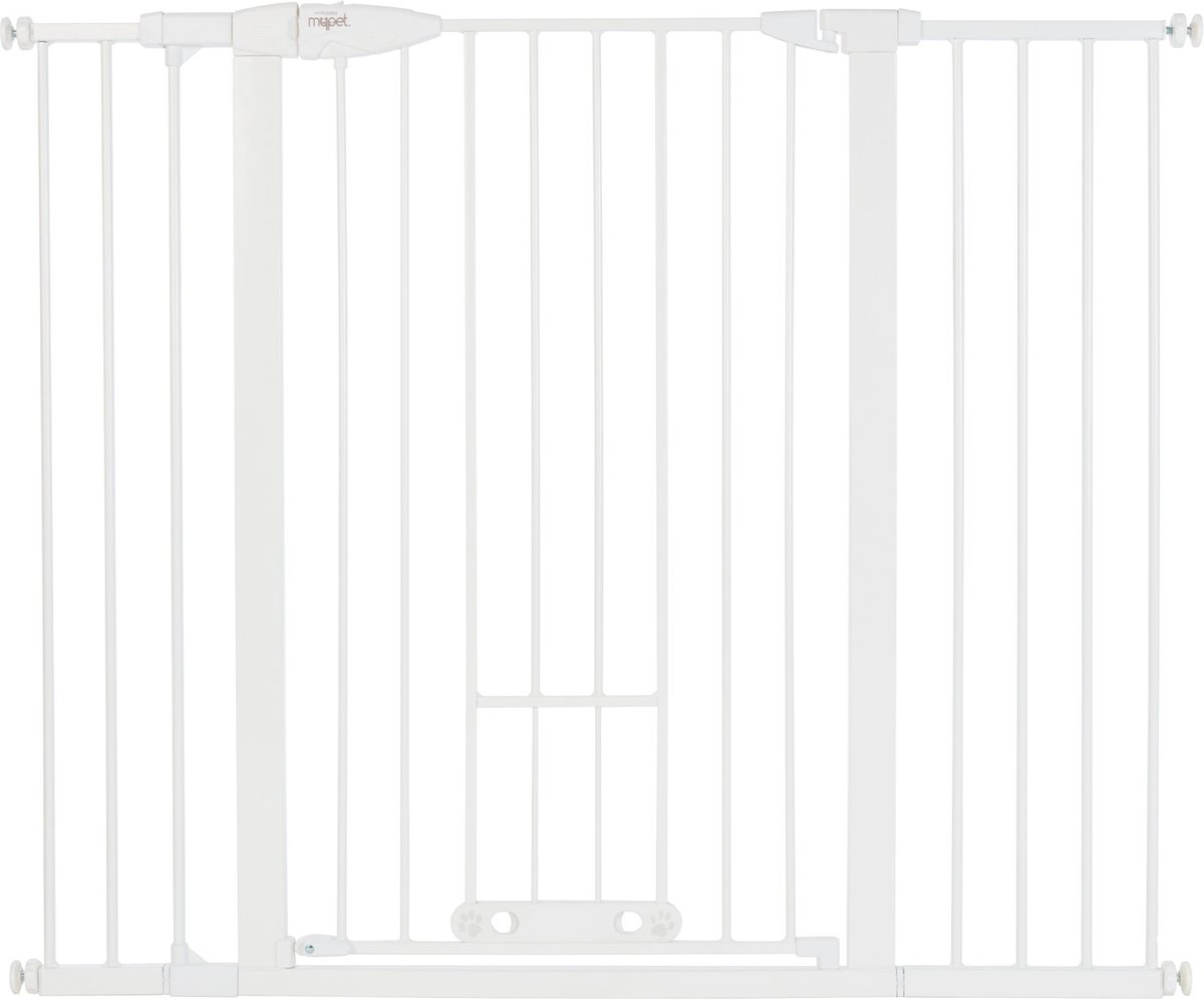 MYPET Extra Tall & Wide Walk Thru Easypass Cat & Dog Gate, White