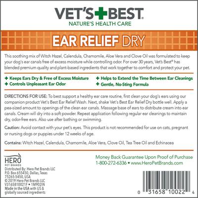 Show full view: Vet's Best Ear Relief Dry for Dogs, 4-fl oz bottle slide 2 of 8
