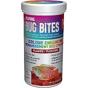Fluval Bug Bites Color Enhancer Tropical Freshwater Formula Flakes Fish Food, 3.17-oz