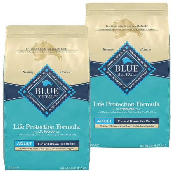 Blue Buffalo Life Protection Formula Adult Fish & Brown Rice Recipe Dry Dog Food, 30-lb bag, bundle of 2 slide 1 of 10
