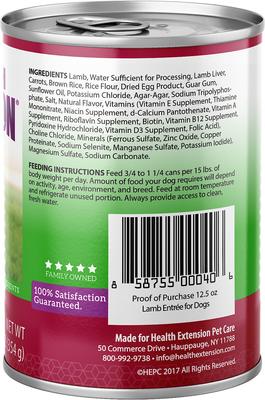 Show full view: Health Extension Lamb Entree Canned Dog Food, 12.5-oz, case of 12 slide 3 of 7