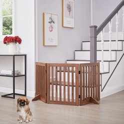 Unipaws 3 Panel Free Standing Dog Gate, Walnut, Medium