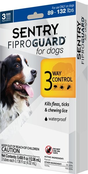 Sentry FiproGuard Flea & Tick Spot Treatment for Dogs, 89-132 lbs, 3 Doses (3-mos. supply) slide 1 of 5