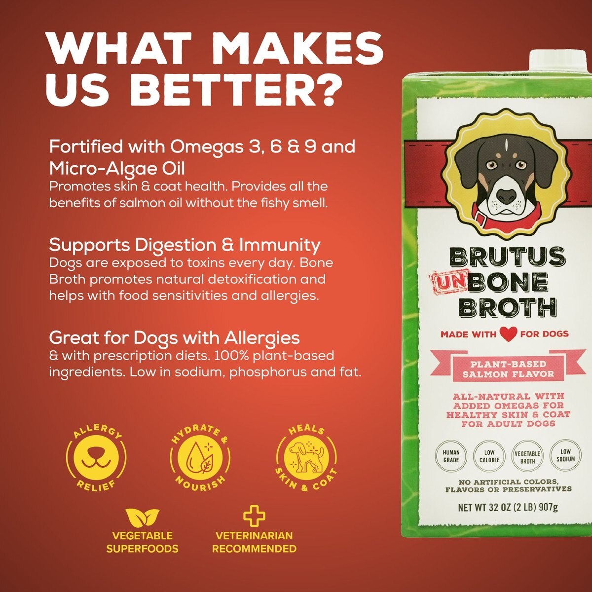 BRUTUS BROTH Vegetable Broth Salmon Flavor GrainFree Dog Food, 32oz