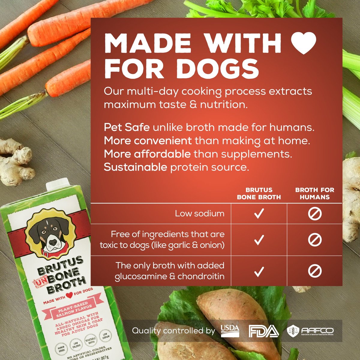 Brutus Broth Vegetable Skin & Coat with Salmon Flavor Grain-Free Dog Food Topper, 16.9-oz box