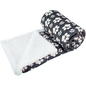 HappyCare Textiles Ultra Soft Cozy Flannel Paw Print Sherpa Cat & Dog Blanket, 50x60-in, Grey