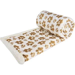HappyCare Textiles Ultra Soft Cozy Flannel Paw Print Sherpa Cat & Dog Blanket, 50x60-in, Taupe