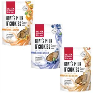 Variety Pack - The Honest Kitchen Goat's Milk N' Cookies Slow Baked with Blueberries & Vanilla Dog Treats, 8-oz bag, Peanut Butter & Honey and Pumpkin Flavors