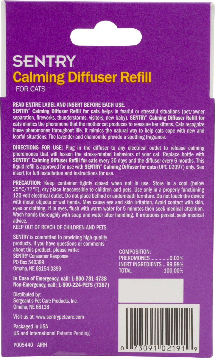 Sentry Calming Diffuser Refill For Cats 15 Oz Bottle 8398