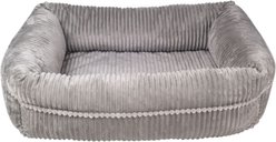HappyCare Textiles Orthopedic Decorative Corduory Rectangle Bolster Cat & Dog Bed, Grey