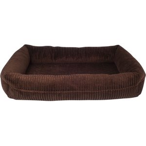 HappyCare Textiles Orthopedic Decorative Corduory Rectangle Bolster Cat & Dog Bed, Brown 