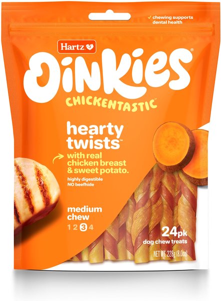 Hartz Oinkies Chickentastic Hearty Twists Natural Chew Dog Treats, 24 count slide 1 of 10