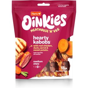 Hartz Oinkies Meathouse'n'Veg Hearty Kabobs Natural Chew Dog Treats, 18 count