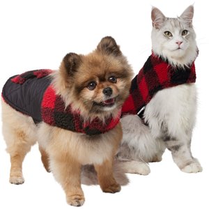 Frisco Reversible Medium Weight Boulder Plaid Dog & Cat Coat, Red/Black, Small